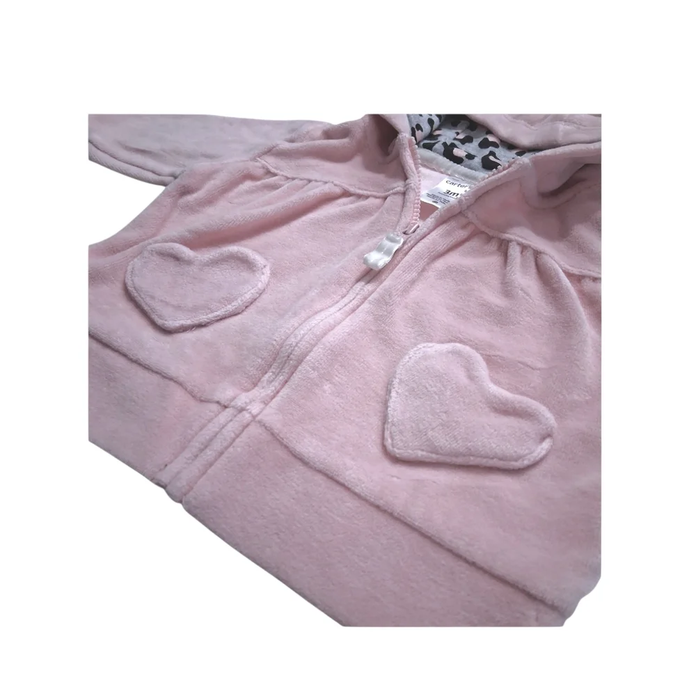 Carters Baby Velour Zip-up Hoodie - Light Pink- Size 3 months